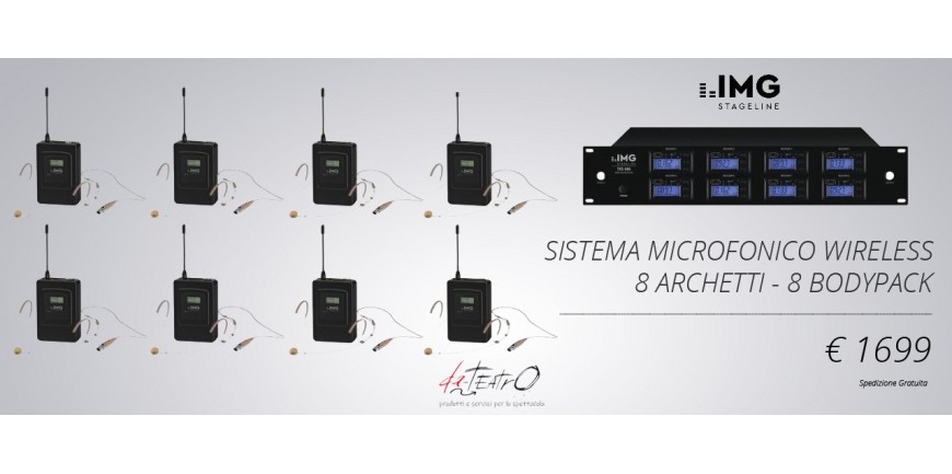 Sistema Microfonico Wireless 8 Archetti-8 Bodypack-Offerta