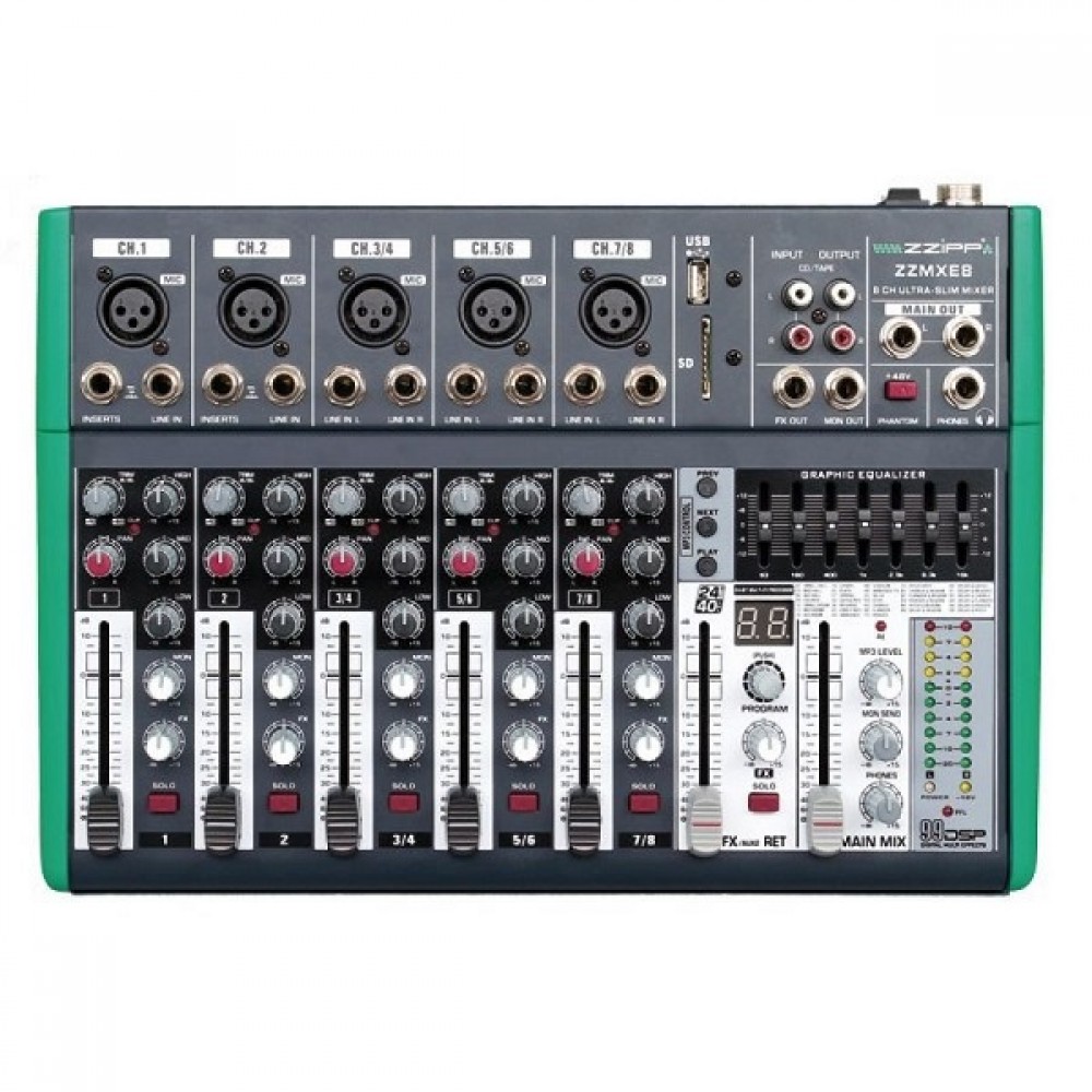 MIXER ZZIPP PASSIVO MXE8B 8 CANALI CON DSP E BLUETOOTH