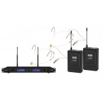 Sistema Microfonico Wireless 2canali per teatro - UHF 1000 Canali - 2 Archetti - 2 Bodypack
