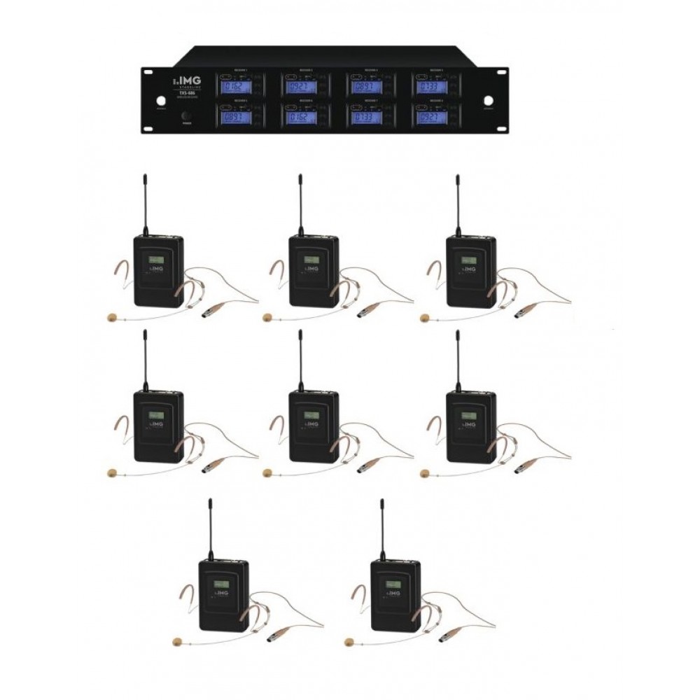 Sistema Microfonico Wireless 8 canali per teatro - UHF 1000 Canali - 8 Archetti - 8 Bodypack